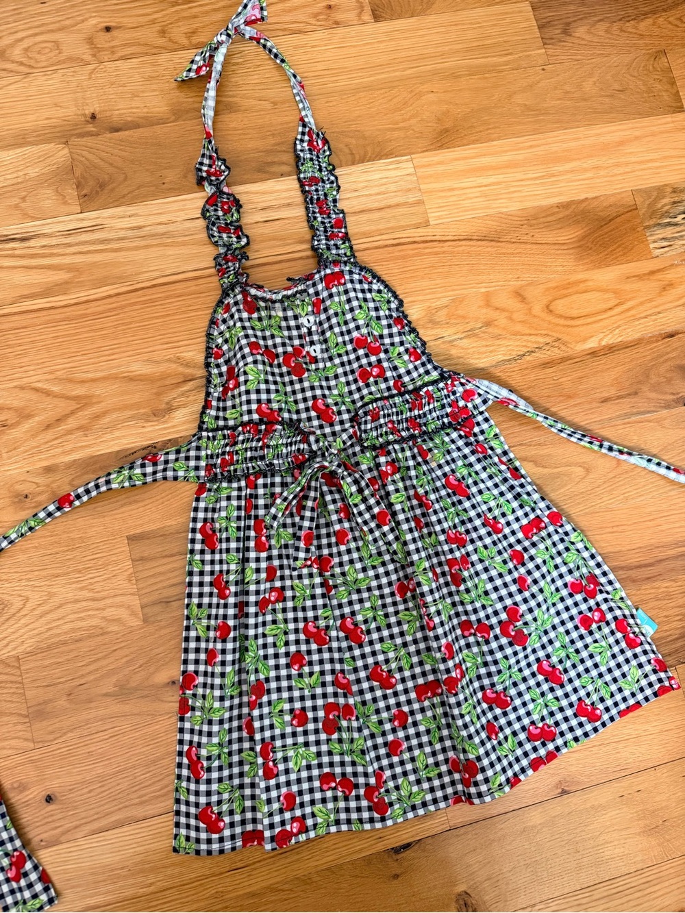 ASD Living Kids Gingham Cherry Apron with Tie Waist